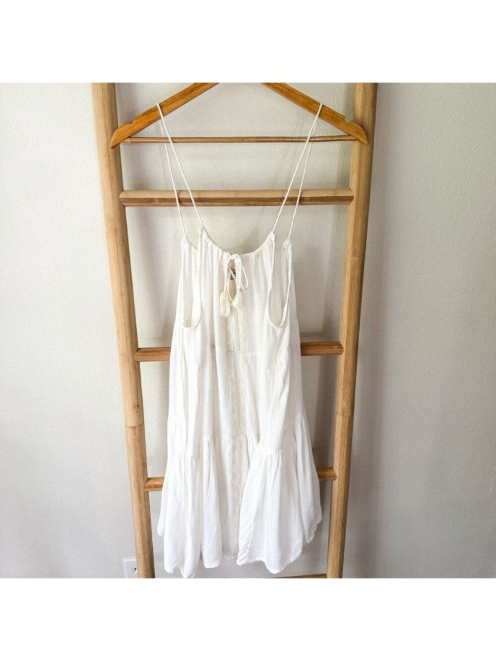 Raviya White Cream Boho Mini Dress Cover Up Tassel Tie Sleeveless Size Small